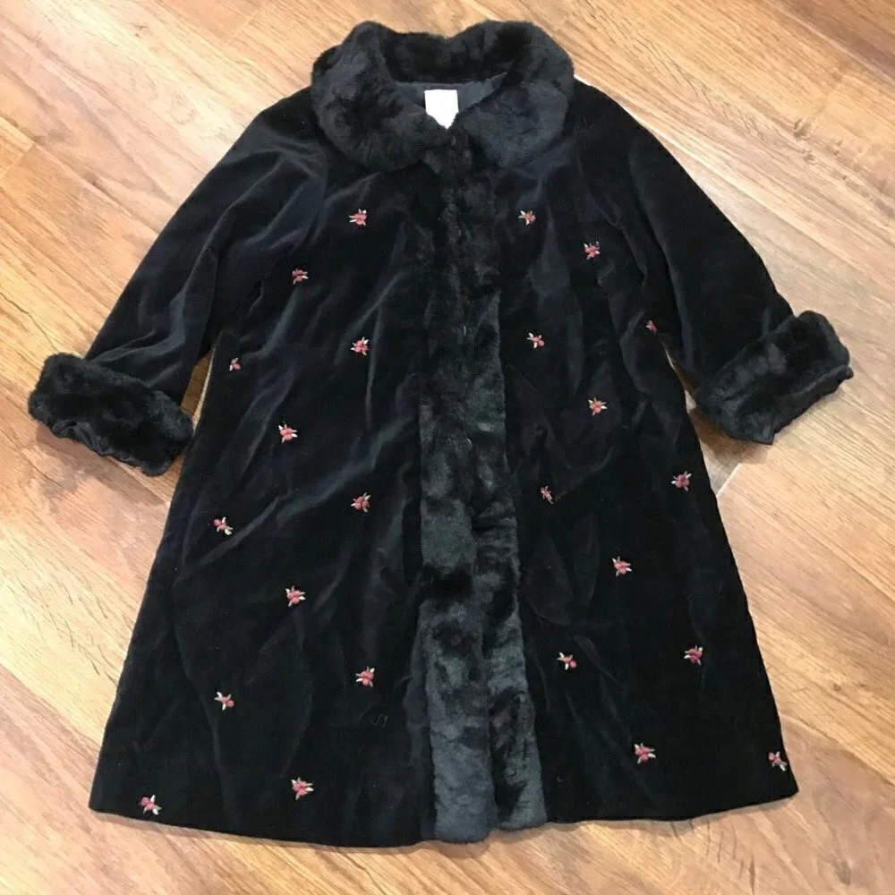 Gymboree velvet embroidered fur lined coat